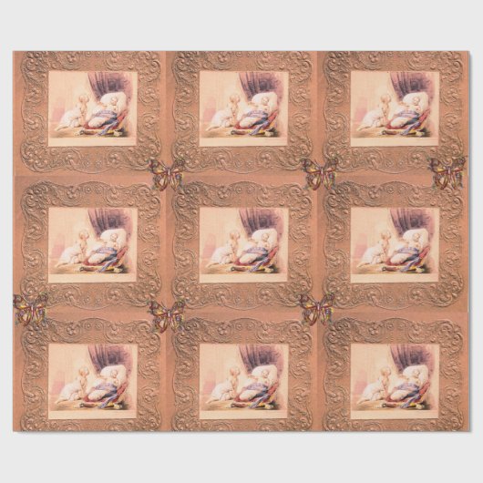 ピンクの女の子の赤ちゃんシャワー、蝶、フローラ渦巻き ラッピングペーパー (フラット)