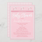 ピンクの女の子の足跡のベビーシャワー 招待状 (正面/裏面)