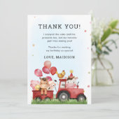 ピンクの女の子の農場の動物の誕生日お礼カード 招待状 (スタンド正面)