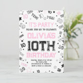ピンクの女の子の10歳の誕生日パーティー 招待状 (スタンド正面)