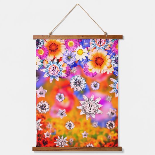 ピンクの女の子らしいアートフラワーコラージュアートワーク装飾 吊り下げ型タペストリー (正面)