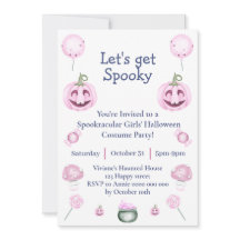 ピンクの女の子らしいハロウィンパーティー招待状