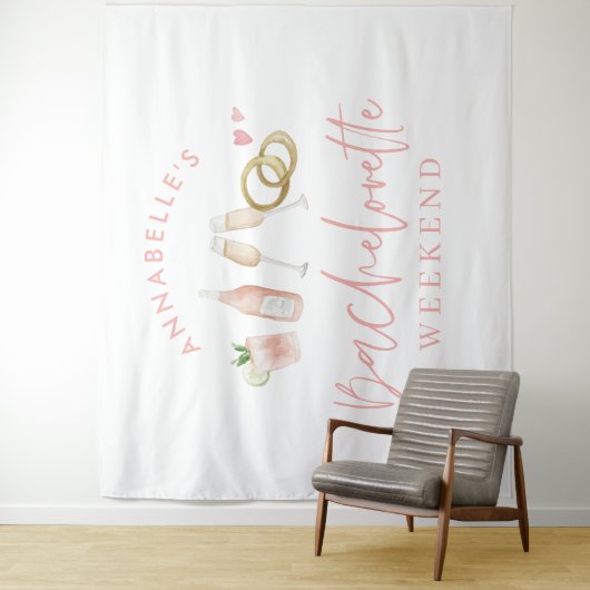 ピンクの女の子らしいモダンなシャンパン独身最後の週末 タペストリー (インサイチュ)