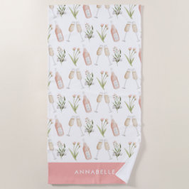 ピンクの女の子らしいモダンなドリンク バチェロレッテパーティー ビーチ ビーチタオル