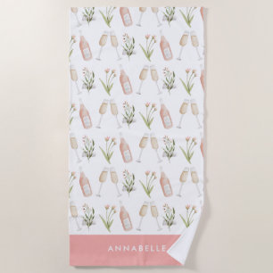 ピンクの女の子らしいモダンなドリンク バチェロレッテパーティー ビーチ ビーチタオル