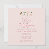 ピンクの女の子らしい水彩画 50歳おめでとう 招待状 (正面)