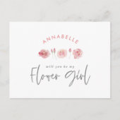 ピンクの女の子らしい水彩花柄のシックなフラワーガール インビテーションポストカード (正面)
