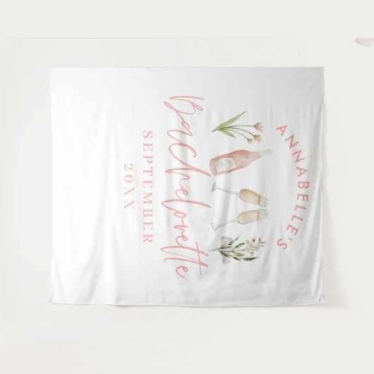 ピンクの女の子らしい花柄のシャンパン おしゃれな独身最後の夜 タペストリー (正面(横))