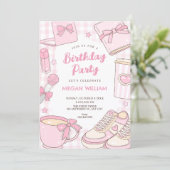 ピンクの女の子らしい誕生日 招待状 (スタンド正面)