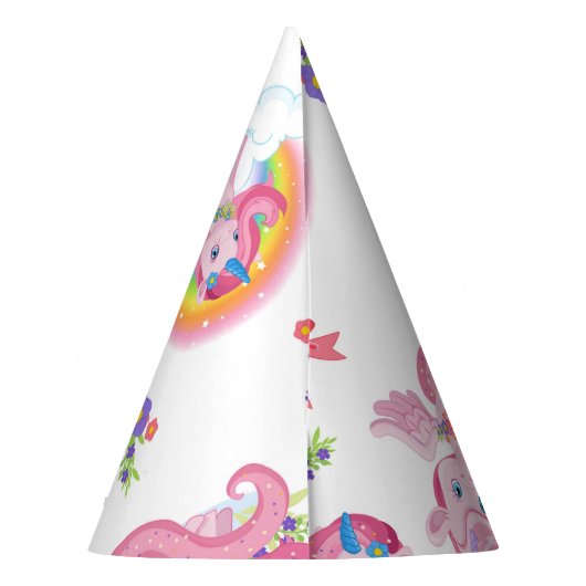 ピンクの女の子らしい魔法のユニコーンレインボー紙パーティーハット パーティーハット (裏面)