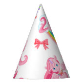 ピンクの女の子らしい魔法のユニコーンレインボー紙パーティーハット パーティーハット (正面)