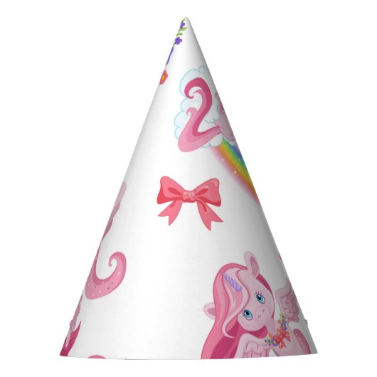 ピンクの女の子らしい魔法のユニコーンレインボー紙パーティーハット パーティーハット (正面)
