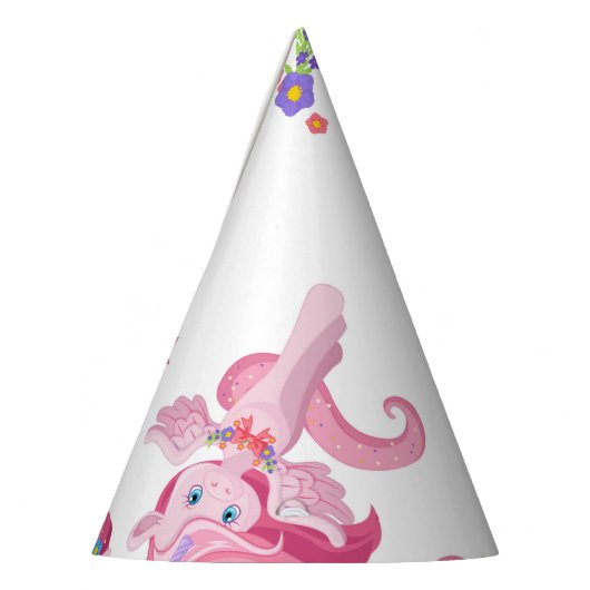 ピンクの女の子らしい魔法のユニコーンレインボー紙パーティーハット パーティーハット (左)