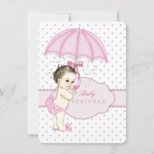 ピンクの女の子を振りかける赤ちゃんシャワー 招待状 (正面)