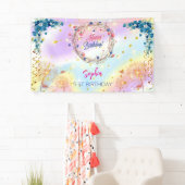 ピンクの女の子を歓迎フローラ水彩の誕生日パーティー 横断幕 (インサイチュ)