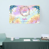 ピンクの女の子を歓迎フローラ水彩の誕生日パーティー 横断幕 (トレードショー)