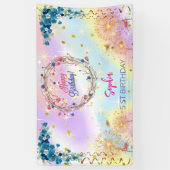 ピンクの女の子を歓迎フローラ水彩の誕生日パーティー 横断幕 (縦)