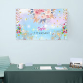 ピンクの女の子を歓迎フローラ水彩の誕生日パーティー 横断幕 (トレードショー)