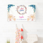 ピンクの女の子を歓迎フローラ水彩の誕生日パーティー 横断幕 (インサイチュ)