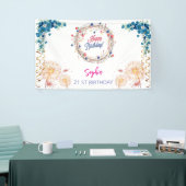 ピンクの女の子を歓迎フローラ水彩の誕生日パーティー 横断幕 (トレードショー)