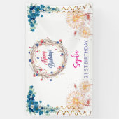 ピンクの女の子を歓迎フローラ水彩の誕生日パーティー 横断幕 (縦)