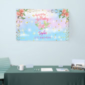 ピンクの女の子を歓迎フローラ水彩の誕生日パーティー 横断幕 (トレードショー)