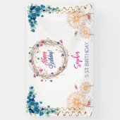 ピンクの女の子を歓迎フローラ水彩の誕生日パーティー 横断幕 (縦)