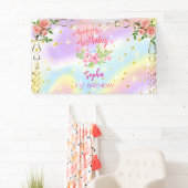 ピンクの女の子を歓迎フローラ水彩の誕生日パーティー 横断幕 (インサイチュ)