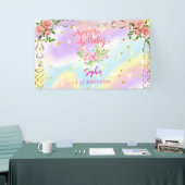 ピンクの女の子を歓迎フローラ水彩の誕生日パーティー 横断幕 (トレードショー)