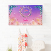 ピンクの女の子を歓迎フローラ水彩の誕生日パーティー 横断幕 (インサイチュ)