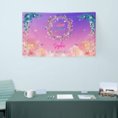 ピンクの女の子を歓迎フローラ水彩の誕生日パーティー 横断幕 (トレードショー)