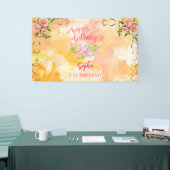 ピンクの女の子を歓迎フローラ水彩の誕生日パーティー 横断幕 (トレードショー)