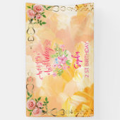 ピンクの女の子を歓迎フローラ水彩の誕生日パーティー 横断幕 (縦)