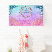 ピンクの女の子を歓迎フローラ水彩の誕生日パーティー 横断幕 (インサイチュ)