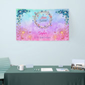 ピンクの女の子を歓迎フローラ水彩の誕生日パーティー 横断幕 (トレードショー)