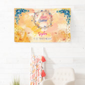 ピンクの女の子を歓迎フローラ水彩の誕生日パーティー 横断幕 (インサイチュ)