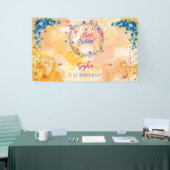 ピンクの女の子を歓迎フローラ水彩の誕生日パーティー 横断幕 (トレードショー)