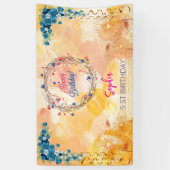 ピンクの女の子を歓迎フローラ水彩の誕生日パーティー 横断幕 (縦)