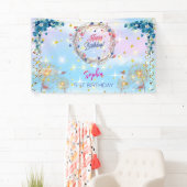 ピンクの女の子を歓迎フローラ水彩の誕生日パーティー 横断幕 (インサイチュ)