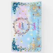 ピンクの女の子を歓迎フローラ水彩の誕生日パーティー 横断幕 (縦)