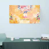 ピンクの女の子を歓迎フローラ水彩の誕生日パーティー 横断幕 (トレードショー)