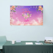 ピンクの女の子を歓迎フローラ水彩の誕生日パーティー 横断幕 (トレードショー)