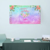 ピンクの女の子を歓迎フローラ水彩の誕生日パーティー 横断幕 (トレードショー)