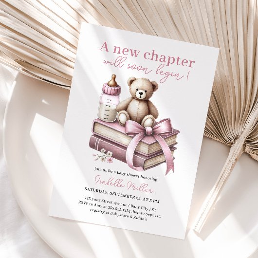 ピンクの女の子クマ赤ちゃんシャワー新しい章が始まる 招待状