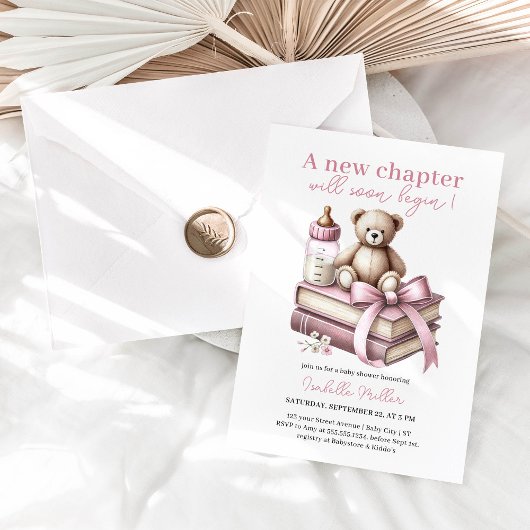ピンクの女の子クマ赤ちゃんシャワー新しい章が始まる 招待状