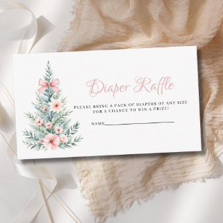 ピンクの女の子クリスマスツリーおむつラッフルベビーシャワー エンクロージャーカード