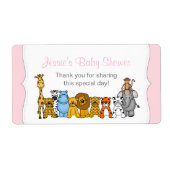 ピンクの女の子ジャングル動物の水のボトルのお気に入り ラベル (正面)