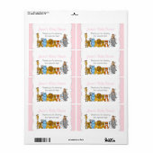 ピンクの女の子ジャングル動物の水のボトルのお気に入り ラベル (フルシート)