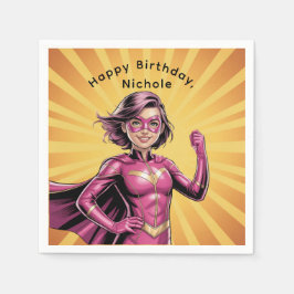 ピンクの女の子スーパーヒーロー誕生日パーティー スタンダードカクテルナプキン