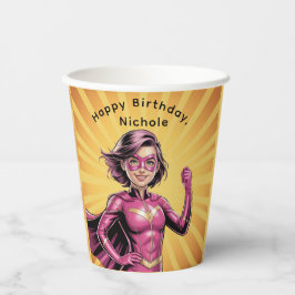 ピンクの女の子スーパーヒーロー誕生日パーティー 紙コップ